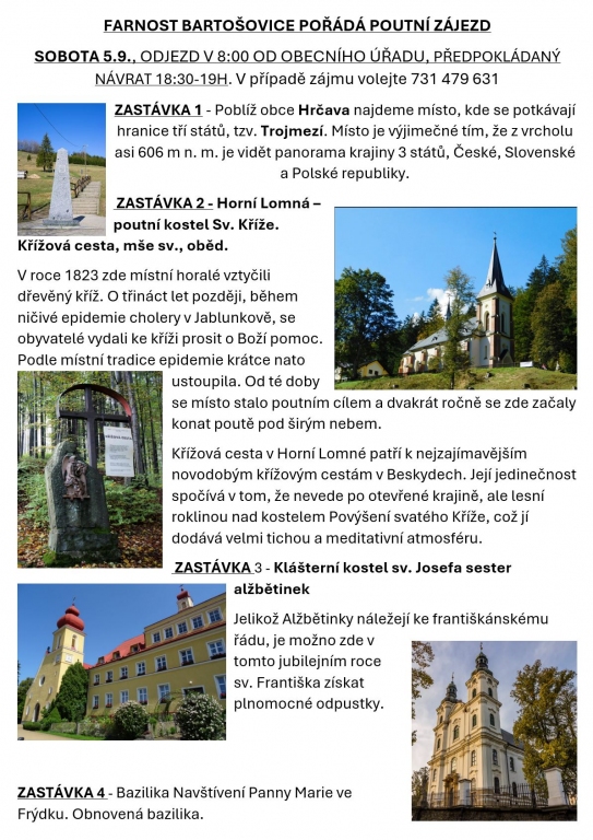 Poutní zájezd farnosti Bartošovice